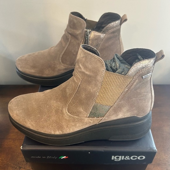 Igi & Co Women's Suede Ankle Boots In Beige With Wedge Booties Shoes Sz 41=10 US - Picture 6 of 12
